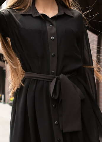 Черное кэжуал изящное платье черного цвета рубашка SL.IRA однотонное