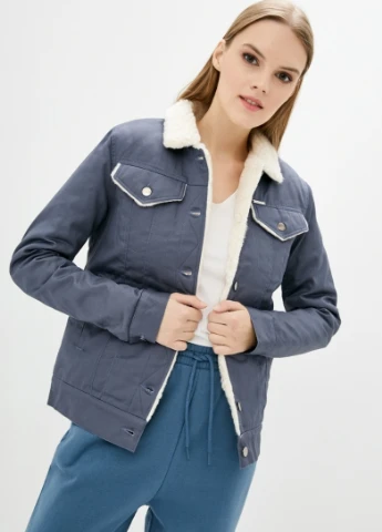 Темно-серая демисезонная куртка джинсовая женская на овчине denim темно-серая Dasti Urban