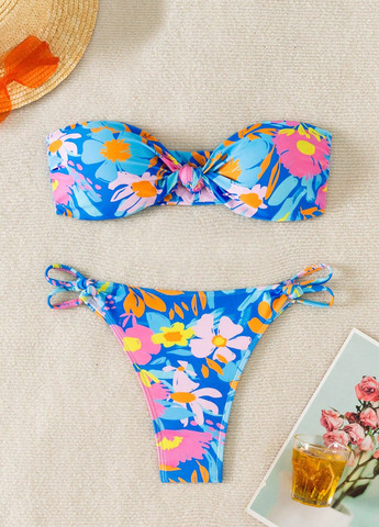 Блакитний літній купальник (ліф, трусики) бандо, роздільний SHEIN