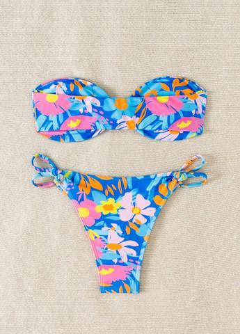 Блакитний літній купальник (ліф, трусики) бандо, роздільний SHEIN