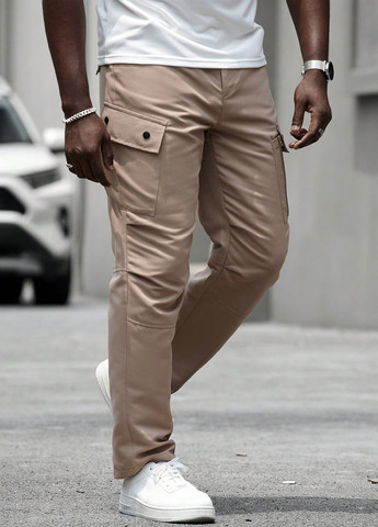 Светло-бежевые кэжуал демисезонные карго, зауженные брюки SHEIN