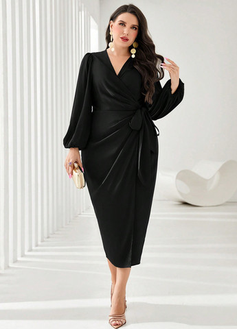 Чорна святковий, вечірня сукня на запах SHEIN однотонна