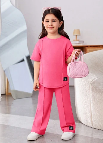 Розовый летний костюм (футболка, штаны) SHEIN