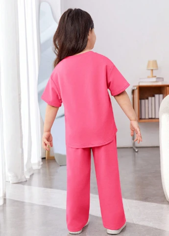 Розовый летний костюм (футболка, штаны) SHEIN