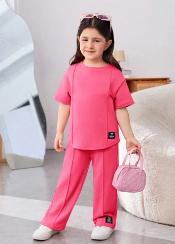 Розовый летний костюм (футболка, штаны) SHEIN