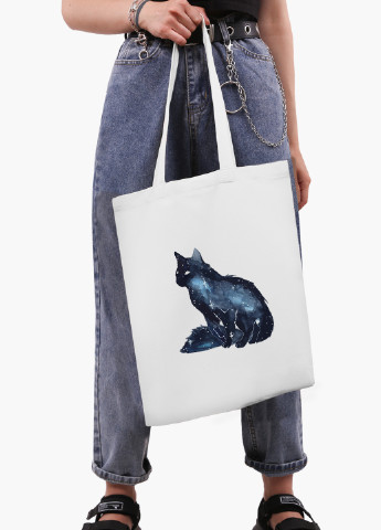 Эко сумка шоппер белая Кошка (Cat) (9227-1758-WT-2) экосумка шопер 41*35 см MobiPrint (219111117)