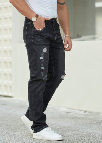 Черные демисезонные регюлар фит джинсы SHEIN