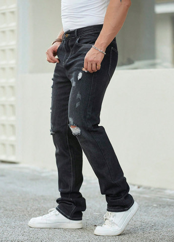 Черные демисезонные регюлар фит джинсы SHEIN