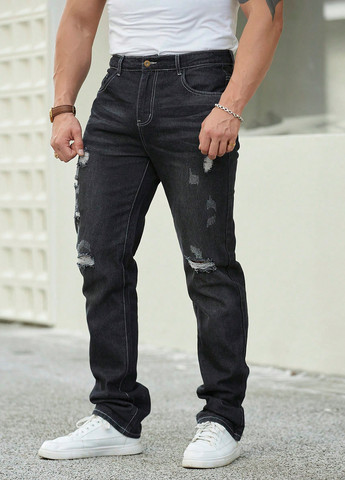 Черные демисезонные регюлар фит джинсы SHEIN