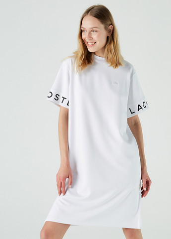 Белое кэжуал, спортивное платье платье-футболка Lacoste с логотипом