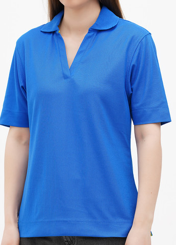 Синяя женская футболка-поло No Brand однотонная