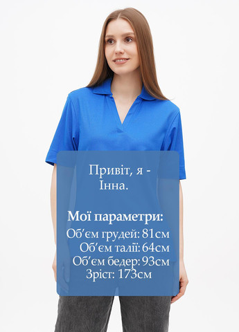 Синяя женская футболка-поло No Brand однотонная