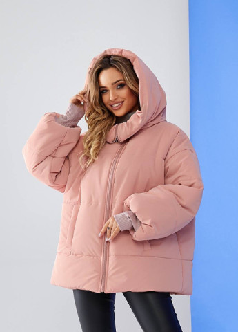 Розовая зимняя теплая женская куртка Hand Made