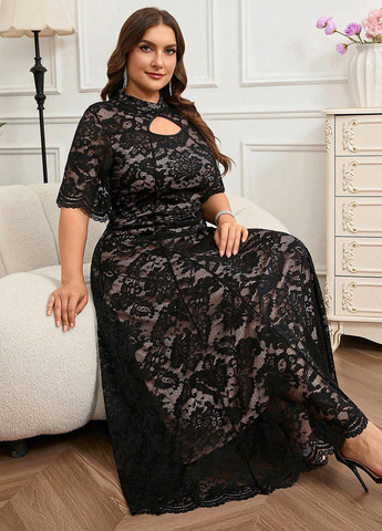 Чорна вечірня сукня силуетна, з спідницею-сонце SHEIN з квітковим принтом