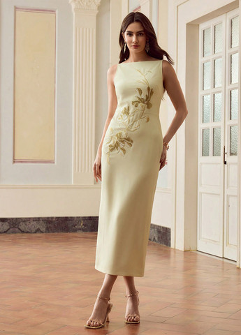 Светло-желтое праздничный, вечернее платье футляр SHEIN однотонное