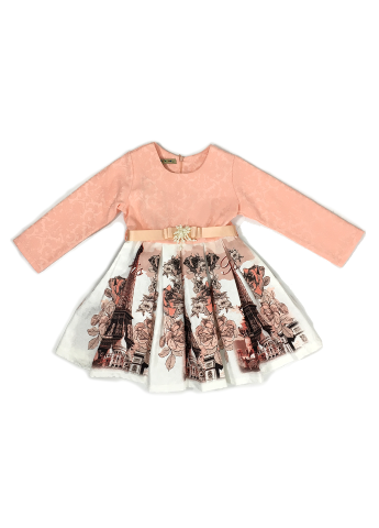 Персиковое школьное платье с посадкой по талии Brows с рисунком
