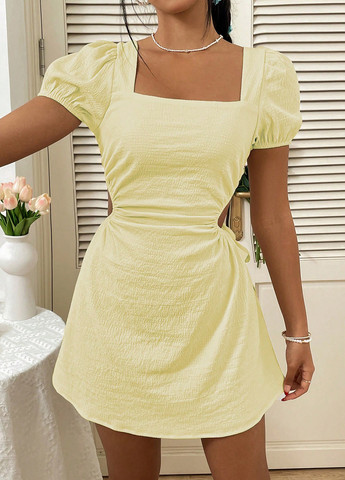 Желтое кэжуал платье клеш SHEIN однотонное