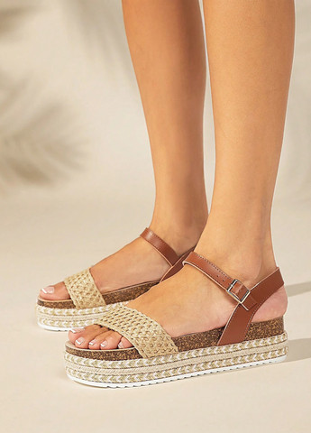 Песочные босоножки SHEIN с ремешком на плетеной подошве, плетение