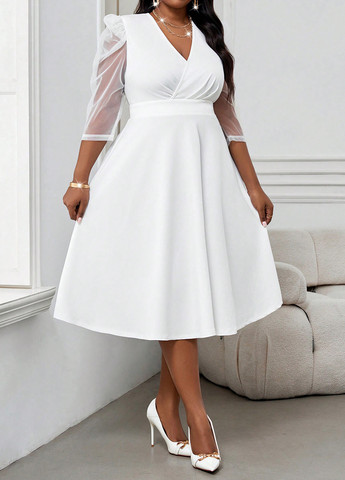 Білий святковий, кежуал сукня кльош SHEIN однотонна