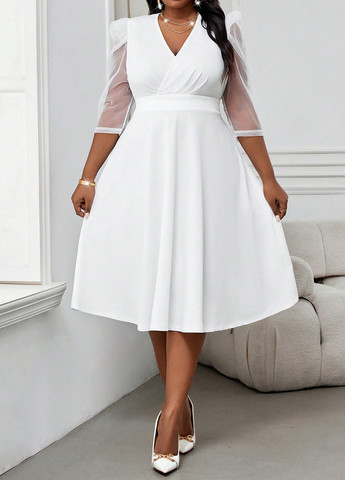 Білий святковий, кежуал сукня кльош SHEIN однотонна