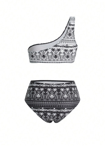 Чорно-білий літній комплект (купальний ліф, купальні трусики, накидка) топ, роздільний SHEIN