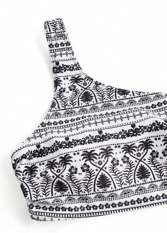 Чорно-білий літній комплект (купальний ліф, купальні трусики, накидка) топ, роздільний SHEIN