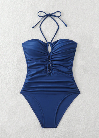 Синій літній купальник суцільний, бандо SHEIN