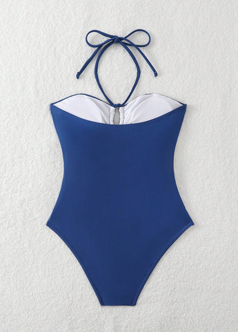 Синій літній купальник суцільний, бандо SHEIN