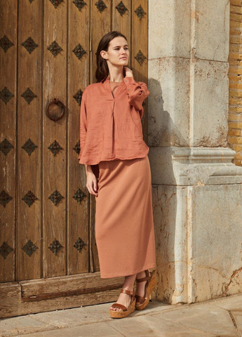 Коричневая кэжуал однотонная юбка Uniqlo а-силуэта (трапеция)