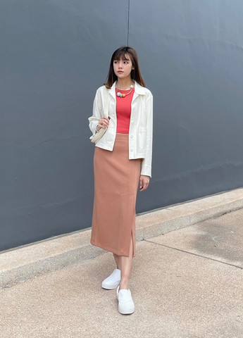 Коричневая кэжуал однотонная юбка Uniqlo а-силуэта (трапеция)