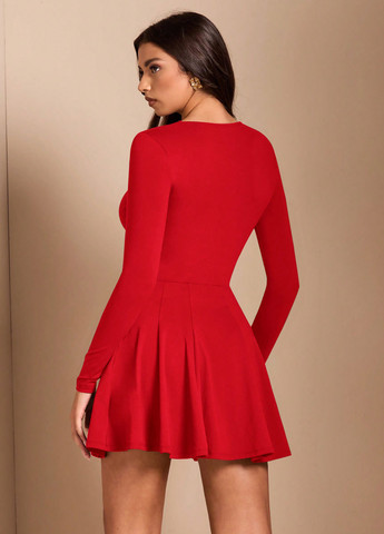 Червона святковий, коктейльна, кежуал сукня кльош SHEIN однотонна