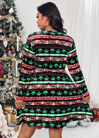 Комбінована кежуал сукня кльош SHEIN з новорічним принтом
