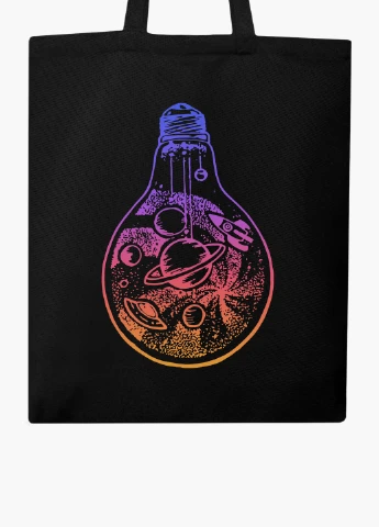 Еко сумка шоппер чорна Планети в лампочці (Planets in a light bulb) (9227-2839-BK-1) Еко сумка шоппер чорна 41*35 см MobiPrint (221682987)