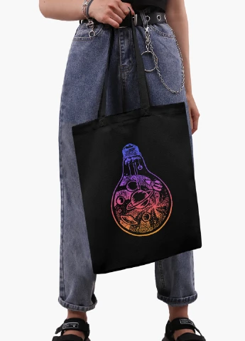 Еко сумка шоппер чорна Планети в лампочці (Planets in a light bulb) (9227-2839-BK-1) Еко сумка шоппер чорна 41*35 см MobiPrint (221682987)