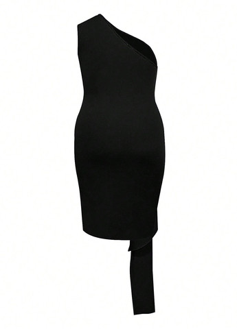 Чорна кежуал сукня на одне плече SHEIN однотонна