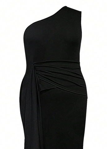 Чорна кежуал сукня на одне плече SHEIN однотонна