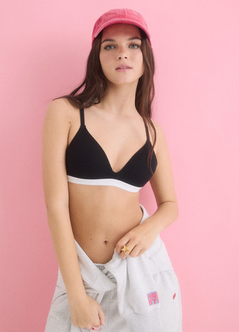 Чёрный бралетт бюстгальтер Hi&Bye без косточек хлопок