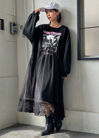 Чорна кежуал сукня сукня-світшот SHEIN з малюнком