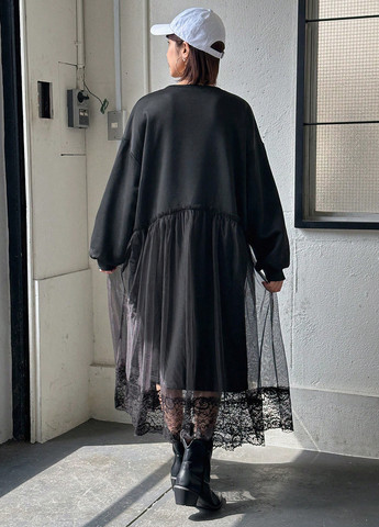 Чорна кежуал сукня сукня-світшот SHEIN з малюнком