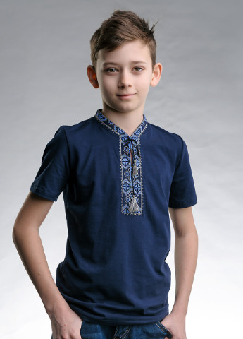 Вышиванка для мальчика с коротким рукавом Казацкая синяя вышивка Melanika (228500228)