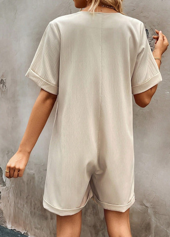 Комбинезон SHEIN комбинезон-шорты однотонный светло-бежевый кэжуал полиэстер