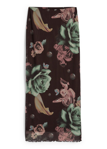 Коричневая кэжуал цветочной расцветки юбка C&A а-силуэта (трапеция)