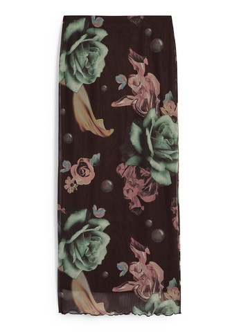 Коричневая кэжуал цветочной расцветки юбка C&A а-силуэта (трапеция)