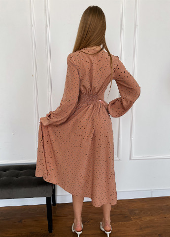 Темно-бежевое кэжуал платье клеш Larionoff с абстрактным узором