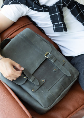 Місткий чоловічий міський рюкзак ручної роботи з натуральної вінтажної шкіри темно-сірого кольору Boorbon (253351903)