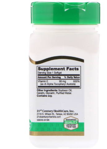 Вітамін Е Vitamin E 90 mg (200 IU) 110 Softgels 21st Century (256143694)