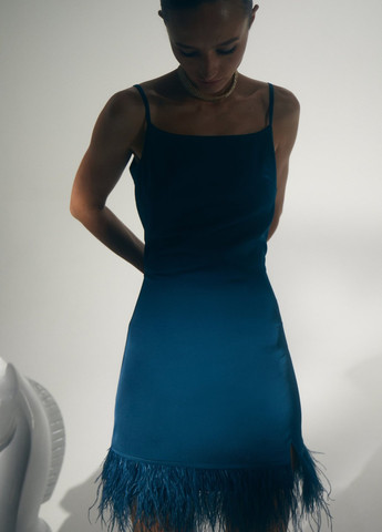 Темно-бирюзовое вечернее платье с открытыми плечами Gepur однотонное