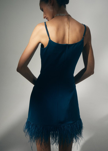 Темно-бирюзовое вечернее платье с открытыми плечами Gepur однотонное