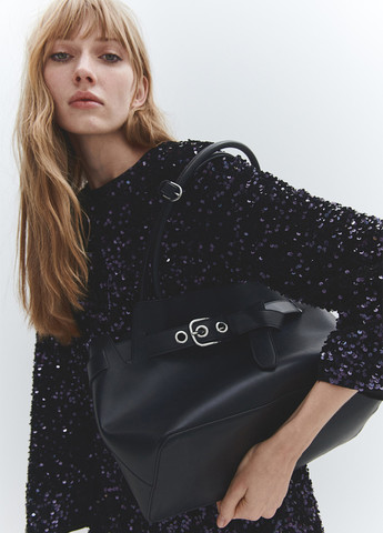 Темно-синее праздничный, коктейльное, вечернее платье а-силуэт H&M однотонное