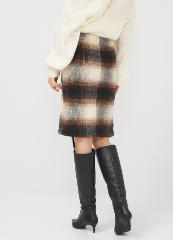 Бежевая в клетку юбка шерсть бленд H&M